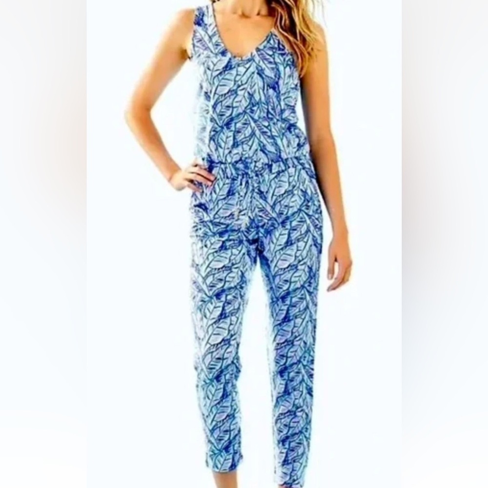 Lilly Pulitzer Paulina Jumpsuit Blue Lets Mango Womens Medium Sleeveless